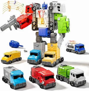 Robot, 4 5 6 7 Year Old Boy Christmas Birthday Gift Ideas, Robot Toys terminology isotopic with Light and Sounds for Kids 5-7 Toys for Ages 5-7, 5-in-1 Take Apart Vehicle Trucks Transform to 