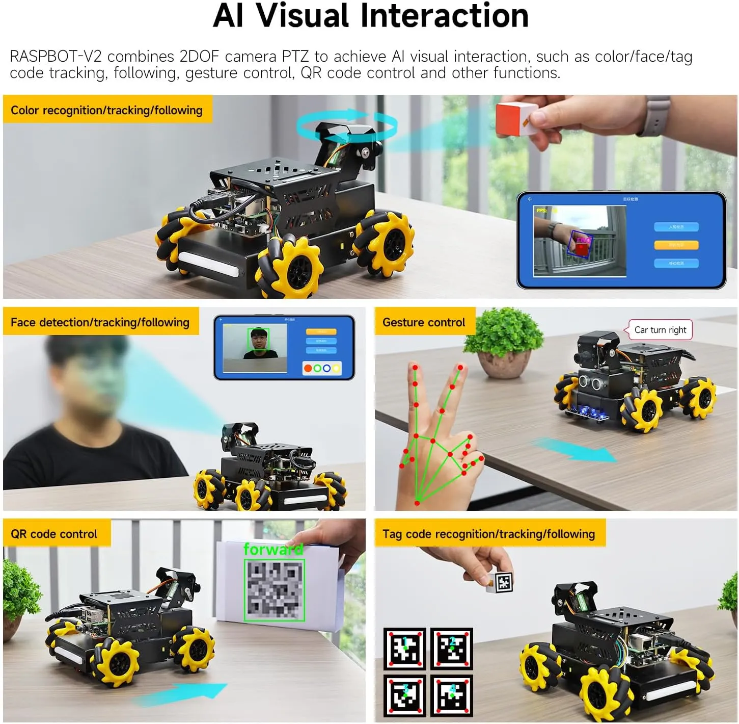 Robot Kit, Recognition, Tracking, Line Patrol, for Python Program Projects, ROS2 Ubuntu22.04 Pi 5 Official System lizard Yahboom Raspberry Pi 5 AI Vision ROS2 Robot, 360 Moving Electronic 