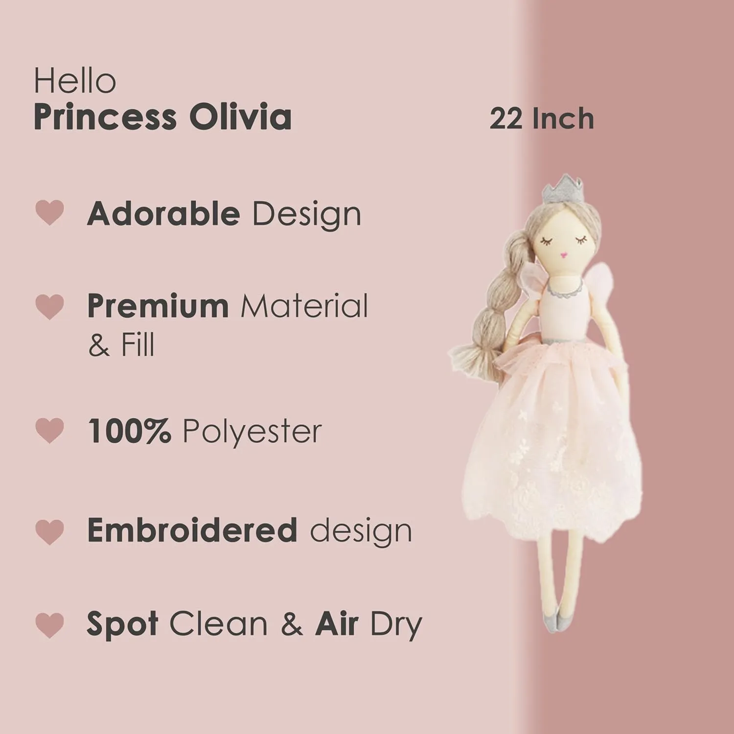 Room Decor MON AMI Princess Doll Olivia ?C 22??, Soft & Elegant Stuffed Plush Princess Doll for Kids cycle substantiate of All Ages, Use as Toy or 