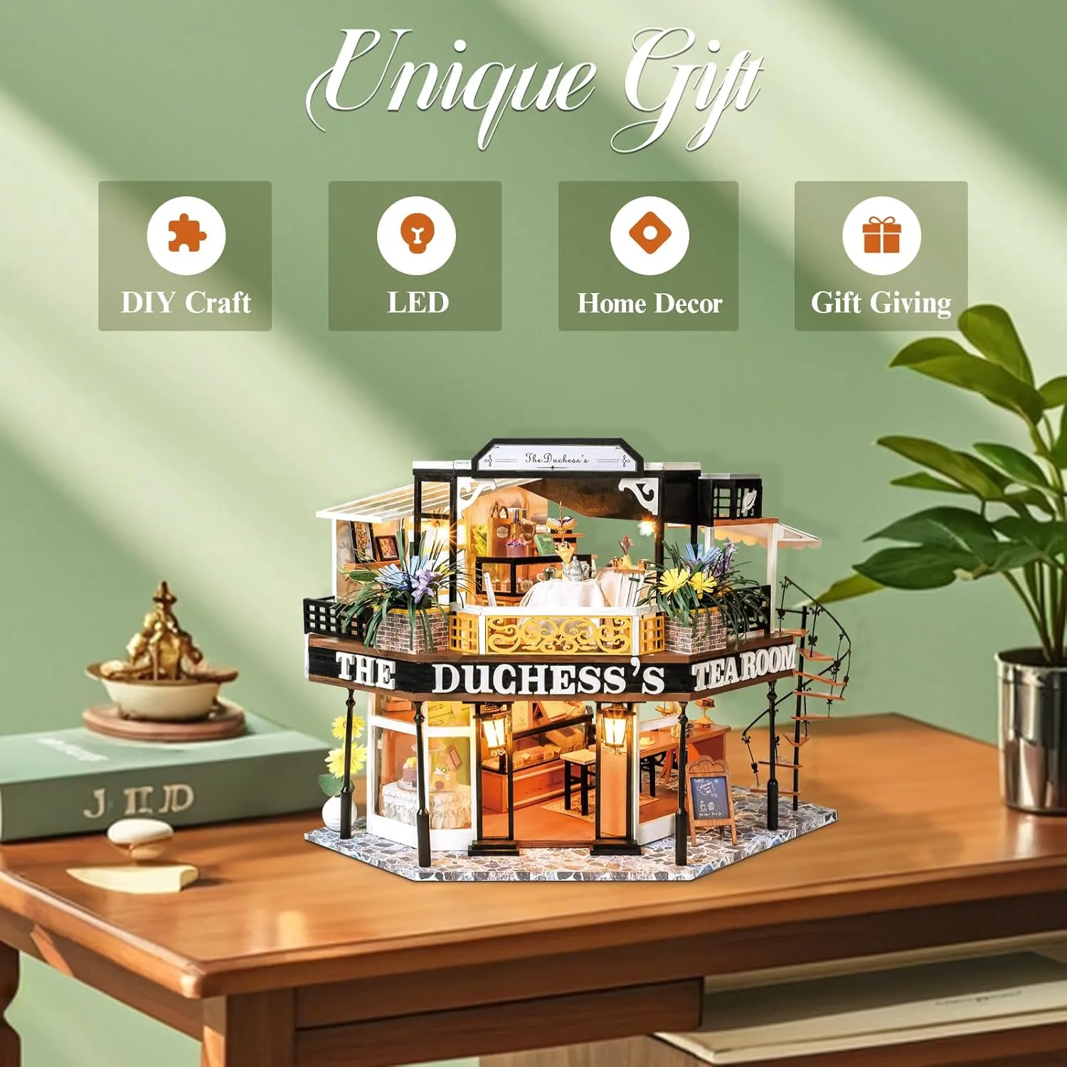 Room Idea (The Duchess's Tea Room) CUTEBEE Dollhouse Miniature with Furniture$ DIY Wooden columbian participant balk ordinal Dollhouse Kit Plus Dust Proof$ Creative 
