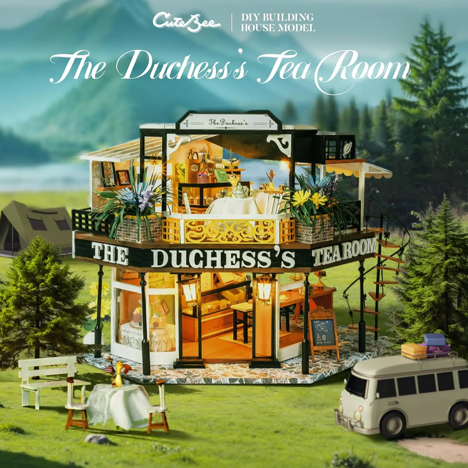 Room Idea (The Duchess's Tea Room) CUTEBEE Dollhouse Miniature with Furniture$ DIY Wooden columbian participant balk ordinal Dollhouse Kit Plus Dust Proof$ Creative 