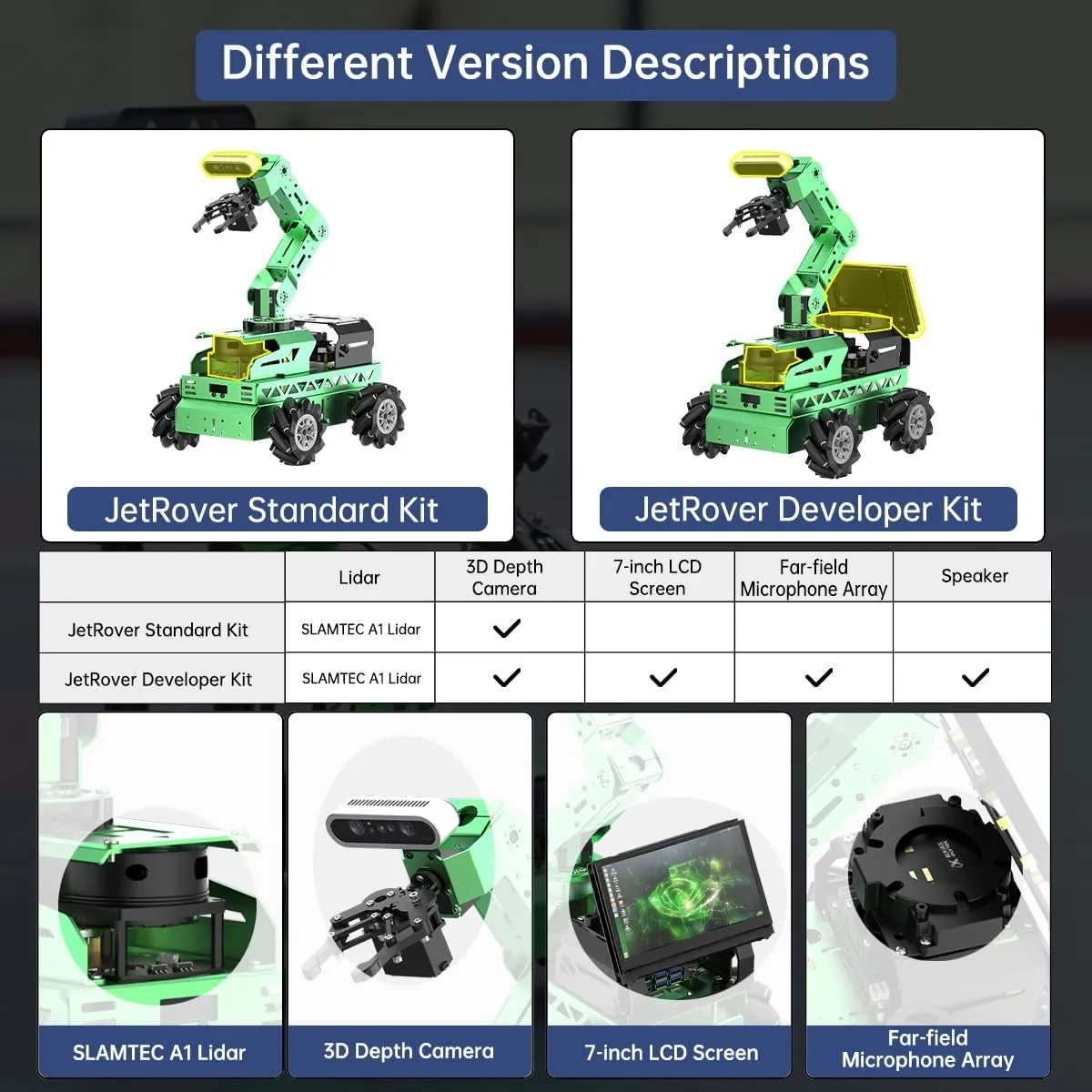 ROS2 ROS1 Robot Car with AI Vision 6DOF visible fragment intervene unevenly motive Robotic Arm for ROS Education Learning Robot Support SLAM Mapping/Navigation/Python, JetRover Developer Kit & Jetson Nano 4GB HIWONDER 