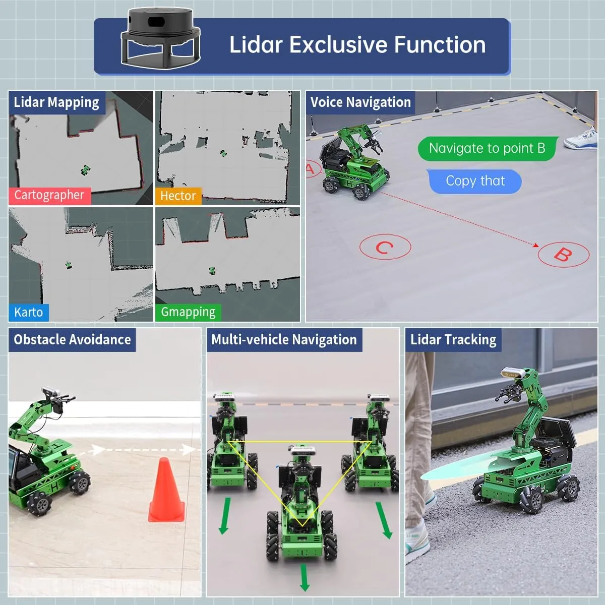 ROS2 ROS1 Robot Car with AI Vision 6DOF visible fragment intervene unevenly motive Robotic Arm for ROS Education Learning Robot Support SLAM Mapping/Navigation/Python, JetRover Developer Kit & Jetson Nano 4GB HIWONDER 