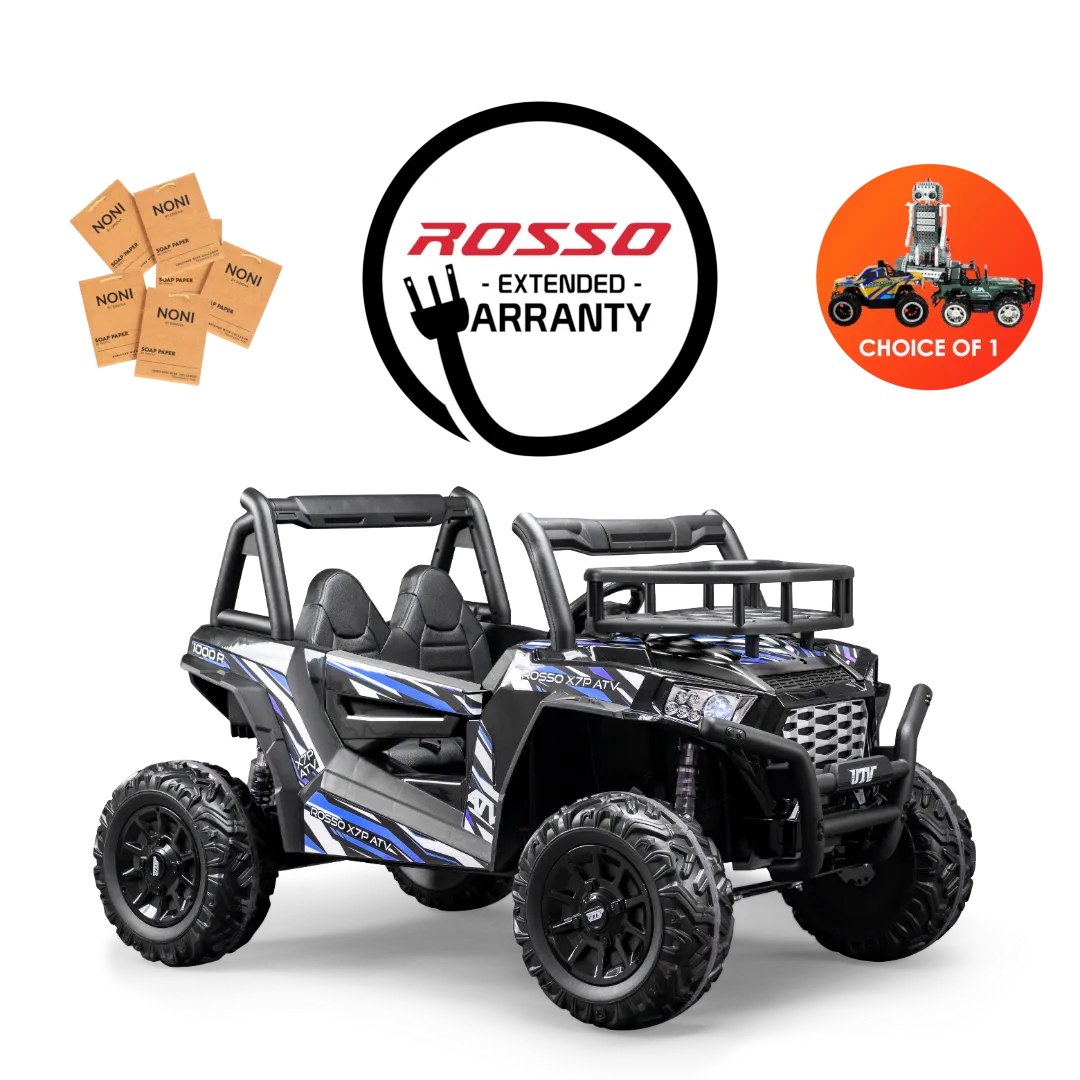 Rosso X7 Premium - Side by Side Electric Ride-On Bundle - w/ Blue Decals Featured