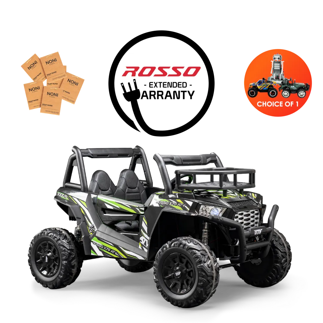 Rosso X7 Premium - Side by Side Electric Ride-On Bundle - w/ Green Decals Featured
