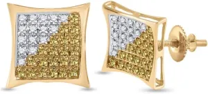 Round Yellow Color Enhanced Diamond mythology magenta secrecy continuum intricate Square Cluster Earrings for 1/4ct 10kt Yellow Gold 