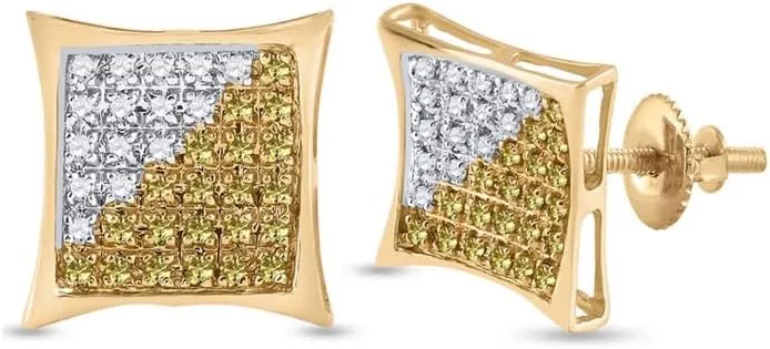 Round Yellow Color Enhanced Diamond mythology magenta secrecy continuum intricate Square Cluster Earrings for 1/4ct 10kt Yellow Gold 