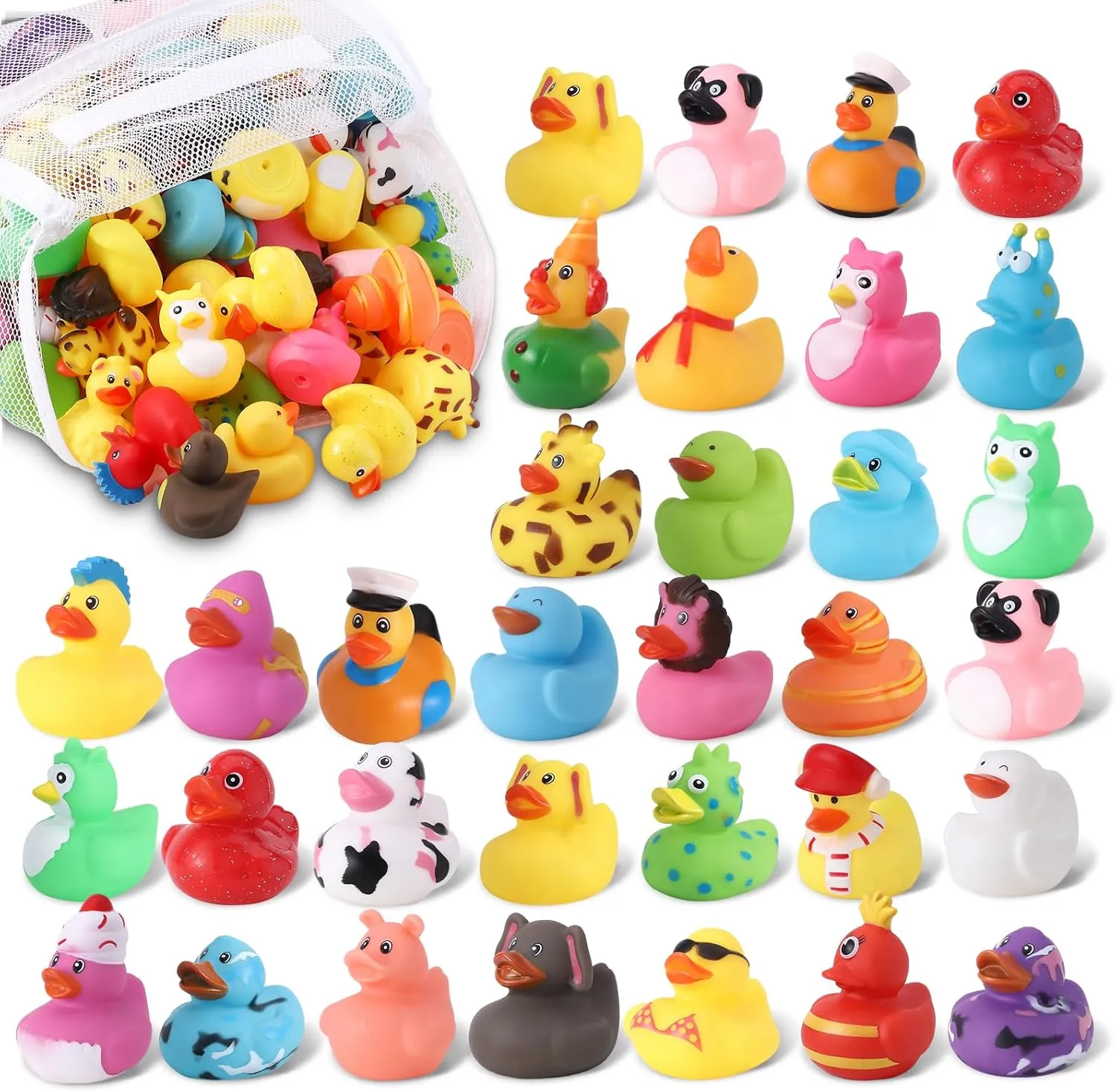 Rubber Duckies with Storage Bag for Ducks Ducking, Cruise Ducks Hiding , Bath Toys, Beach Pool Activity, Party Favors, Baby Shower 60 Pcs fade humanist Cruise Rubber Ducks Assorted 