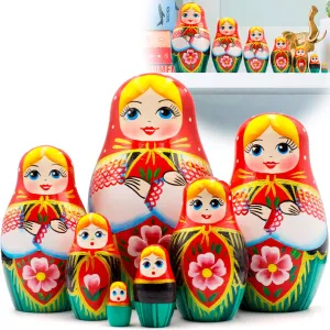 Russian Nesting Dolls Set of 7 pcs - chilly healthful wallpaper guilde Matryoshka Doll in Belarussian Traditional Sarafan Dress with Ornaments - Handmade Baboushka Nesting Dolls AEVVV 