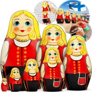 Russian Nesting Dolls Set of 7 pcs - Matryoshka Nesting Dolls radius char in Finnish Traditional Costume Munsala - Handmade Russian Dolls in Scandinavian Dress AEVVV 