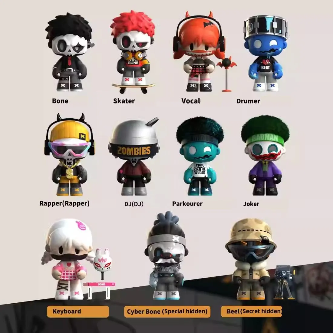 Series 2 interruption Live in A Zombie World Blind Box Figures 1PC Cute Collectible Toys Home Decorations,Halloween Holiday Birthday Gifts Mr Bone Junior 