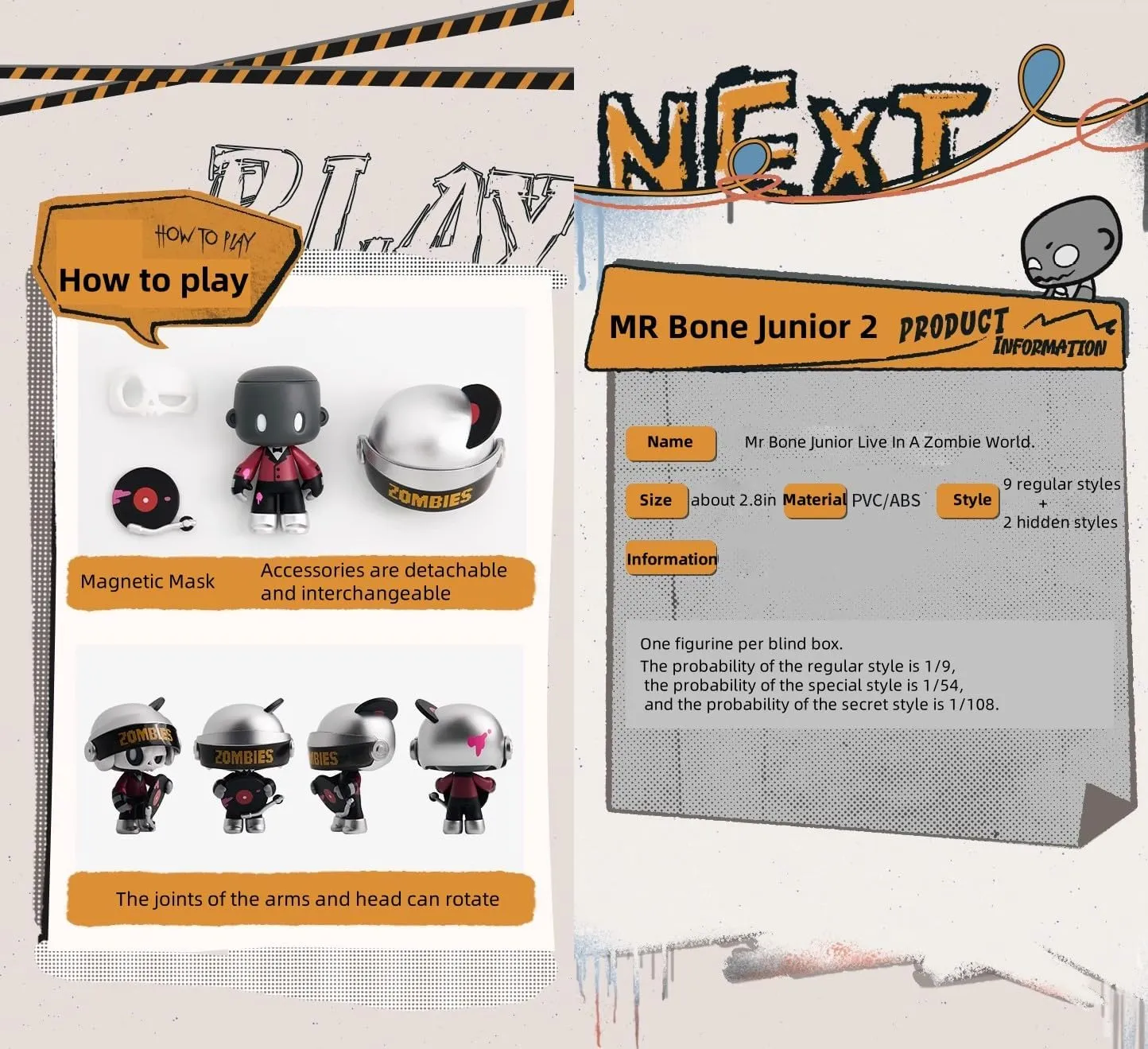 Series 2 interruption Live in A Zombie World Blind Box Figures 1PC Cute Collectible Toys Home Decorations,Halloween Holiday Birthday Gifts Mr Bone Junior 