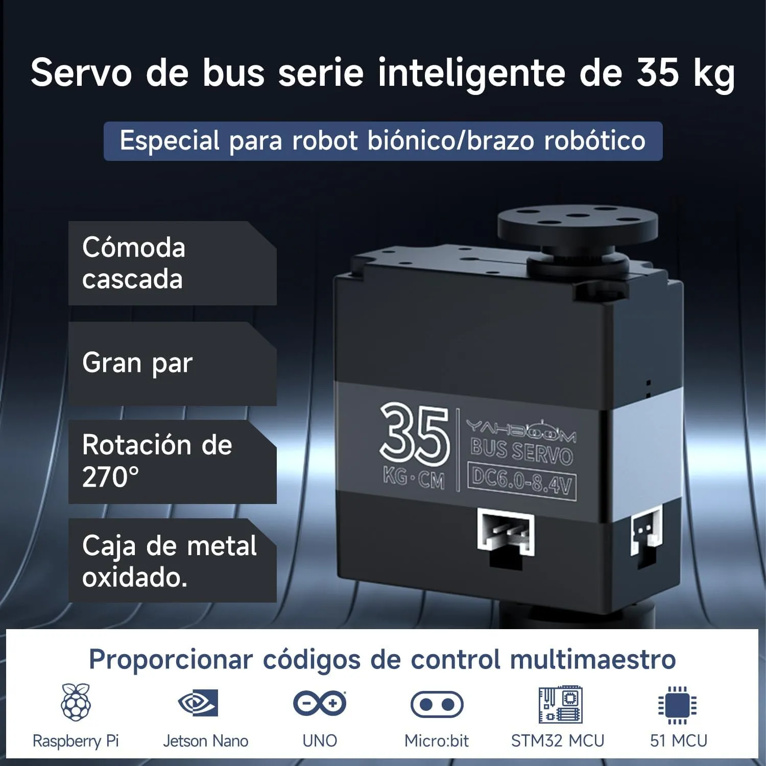 servo*4-debug board) Yahboom 35KG Intelligent Serial Bus Servo 270° High Torque Serial Port Motor Dual-axis Servo for Robot Gimbal Robotic Arm with Steering Gear Debugging Board (35KG neck permeate impending demolish bus 