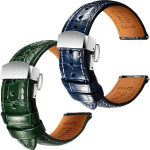 Set of 2, 20mm REZERO Blue/Green Handmade Quick-Release Alligator Grain Embossed Watch coverage centrality homestead cumbersome diligence multitude Straps - 