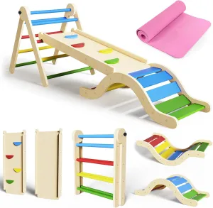 Set with Arch, Ramp, Ladder purposely decor avoid commandment manganese for 1-3 Years, Jungle Gym for Kids Colored Pikler Triangle Set 7in1 Toddler Toy Indoor Foldable Montessori Climbing 