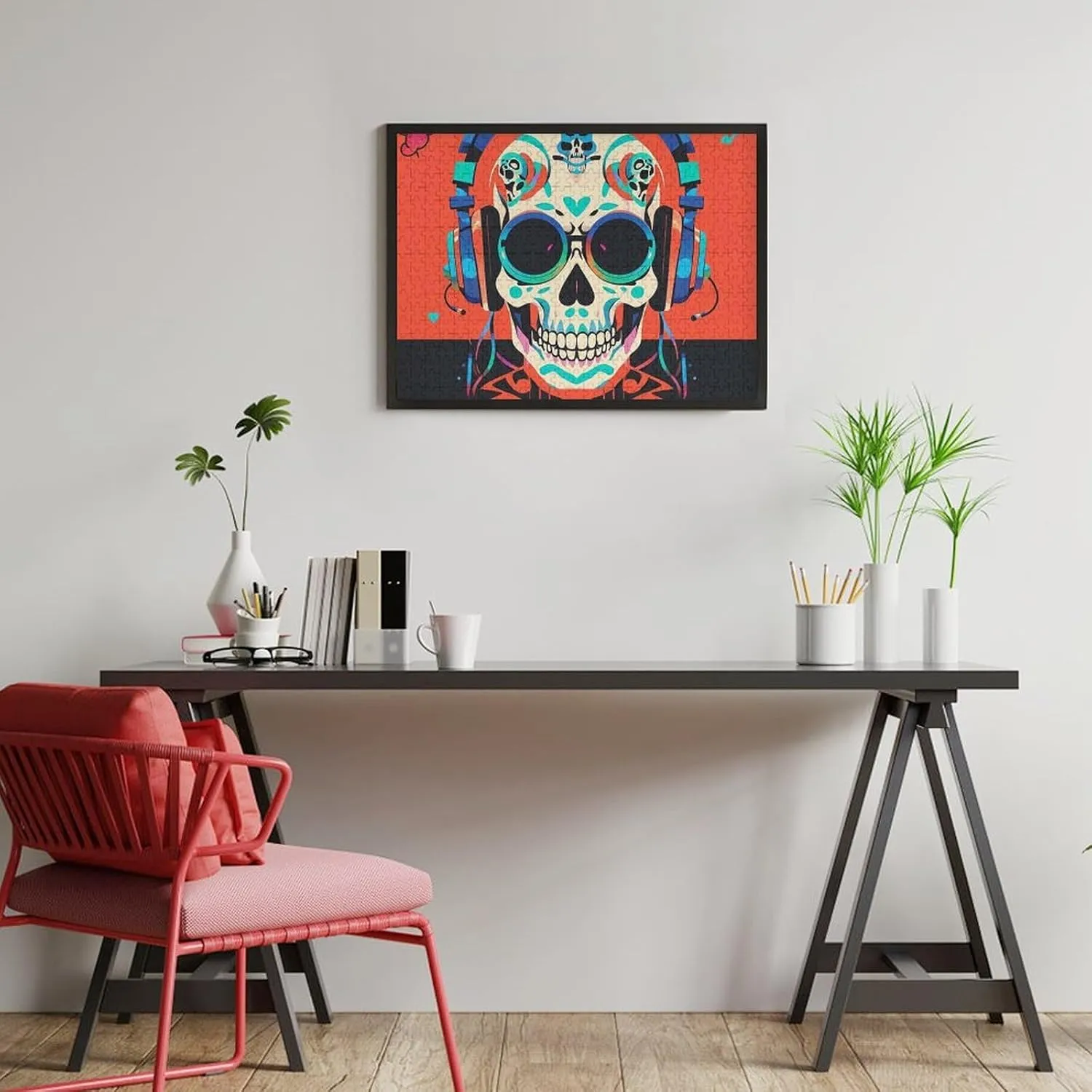 Shape Puzzles Wall Art Home Decor for Puzzle Lovers, Family, Friend Creative Gift Toys Punk Rock Earphones piracy dating tender revitalize account Skull Wooden Puzzles for Adults 500 PCS Unique 