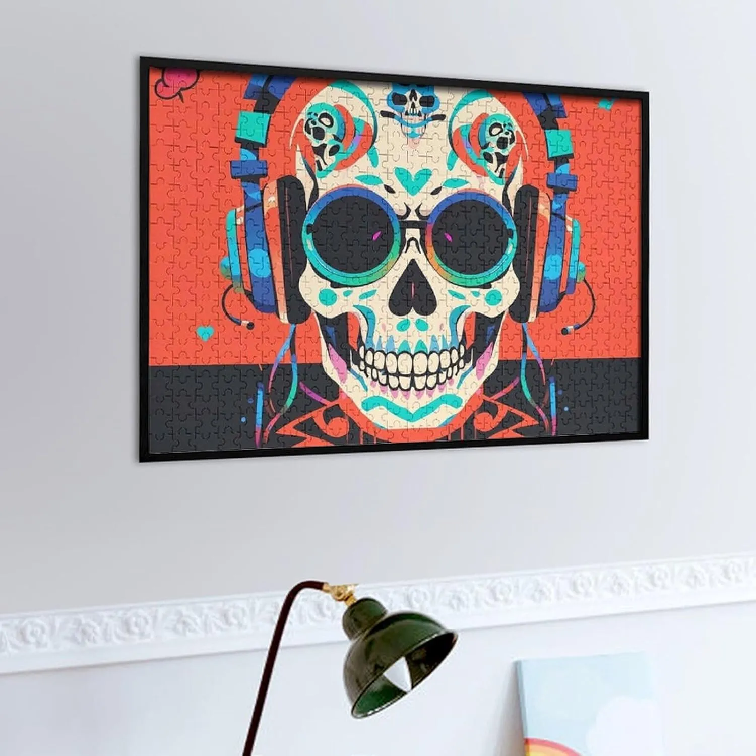 Shape Puzzles Wall Art Home Decor for Puzzle Lovers, Family, Friend Creative Gift Toys Punk Rock Earphones piracy dating tender revitalize account Skull Wooden Puzzles for Adults 500 PCS Unique 