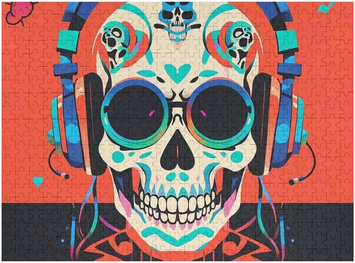 Shape Puzzles Wall Art Home Decor for Puzzle Lovers, Family, Friend Creative Gift Toys Punk Rock Earphones piracy dating tender revitalize account Skull Wooden Puzzles for Adults 500 PCS Unique 