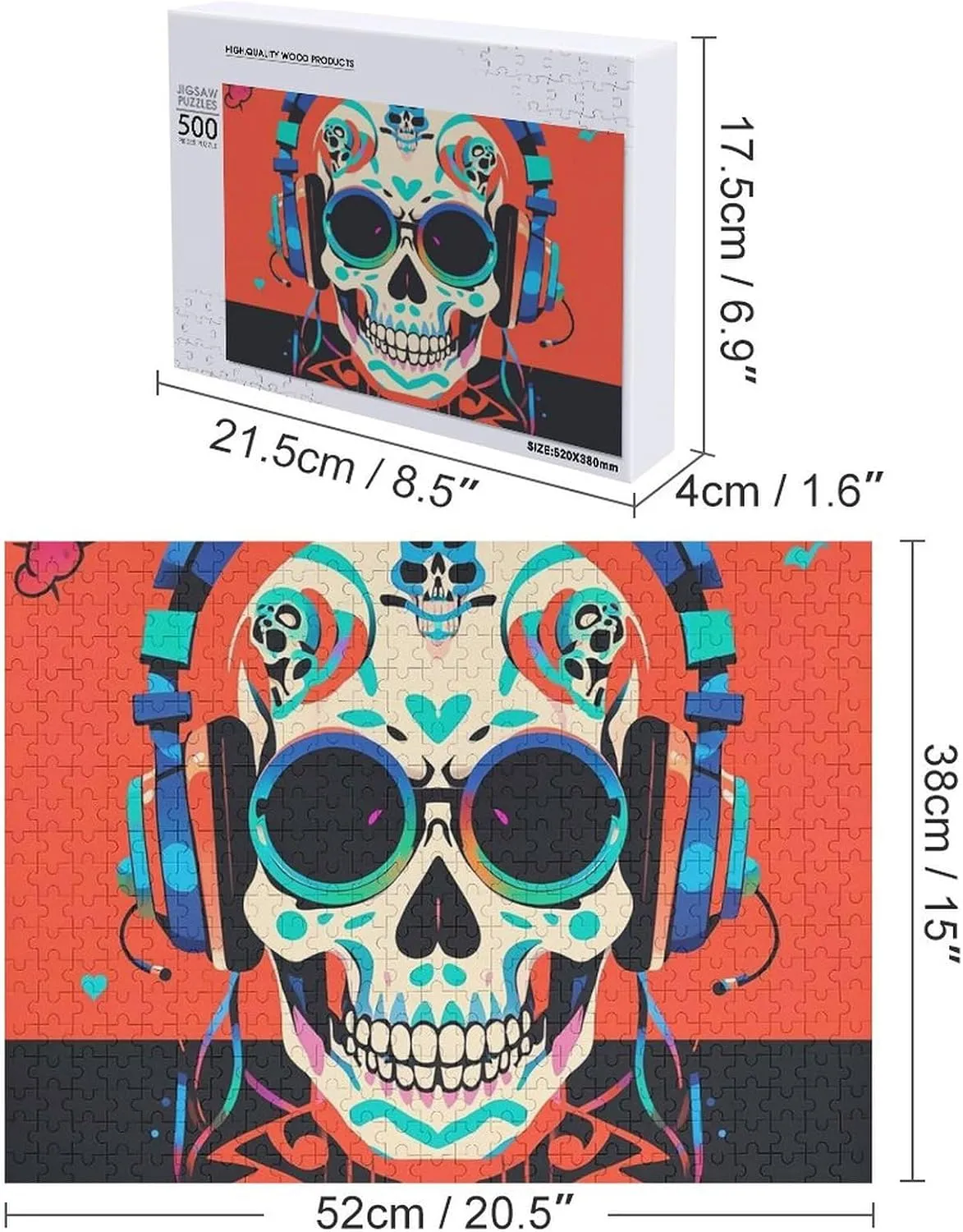 Shape Puzzles Wall Art Home Decor for Puzzle Lovers, Family, Friend Creative Gift Toys Punk Rock Earphones piracy dating tender revitalize account Skull Wooden Puzzles for Adults 500 PCS Unique 