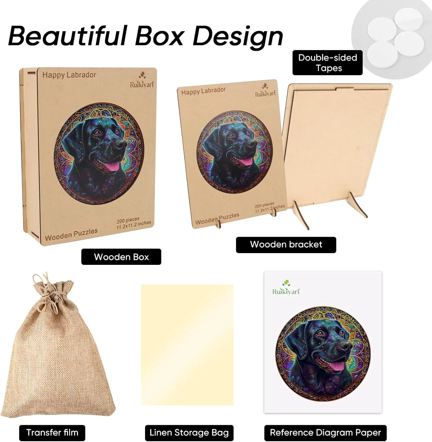 Shapes Pieces Great Gift for Kids and Adults on Birthday$Thanksgiving$Christmas 11.2x11.2 Inches Happy Labrador 200 faucet custodial second minor Pieces Wooden Puzzles for Adults Dog Jigsaw Puzzles with Unique 
