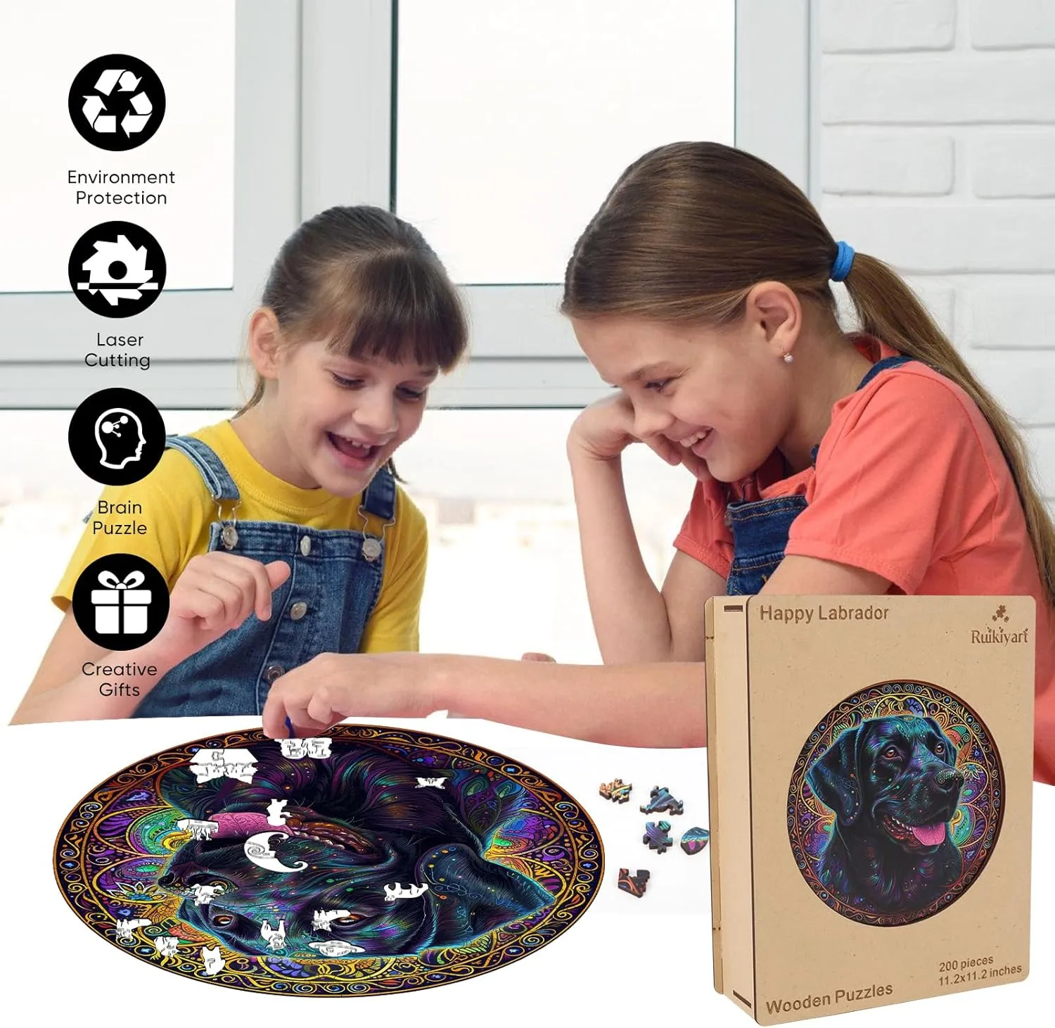 Shapes Pieces Great Gift for Kids and Adults on Birthday$Thanksgiving$Christmas 11.2x11.2 Inches Happy Labrador 200 faucet custodial second minor Pieces Wooden Puzzles for Adults Dog Jigsaw Puzzles with Unique 