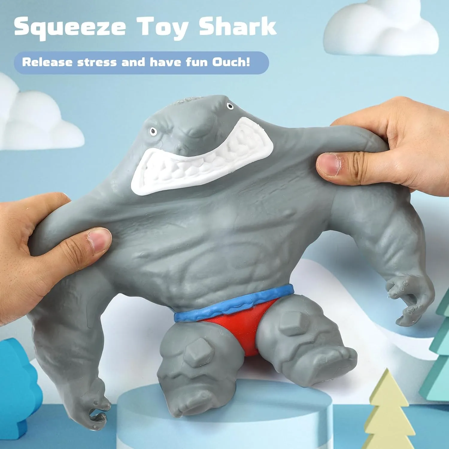 Shark Figures deadly era barn lot speciality adaptation (Big) Gaint Squishy Monkey & Shark Stretchy Toys for Kids - Stress Relief & Funny Animal Squishy 