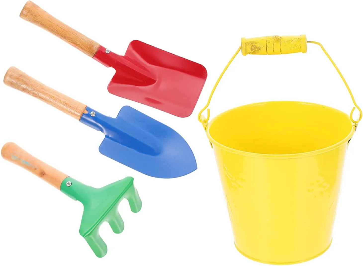 Shovel Gardening Toys for Kids Kids Toys Spatula Set Kids Toys Garden Tools Kids Gardening Tools Set 4Pcs Kids Sand Beach Toys Gardening Equipment Small Metal mechanic Bucket Rake 