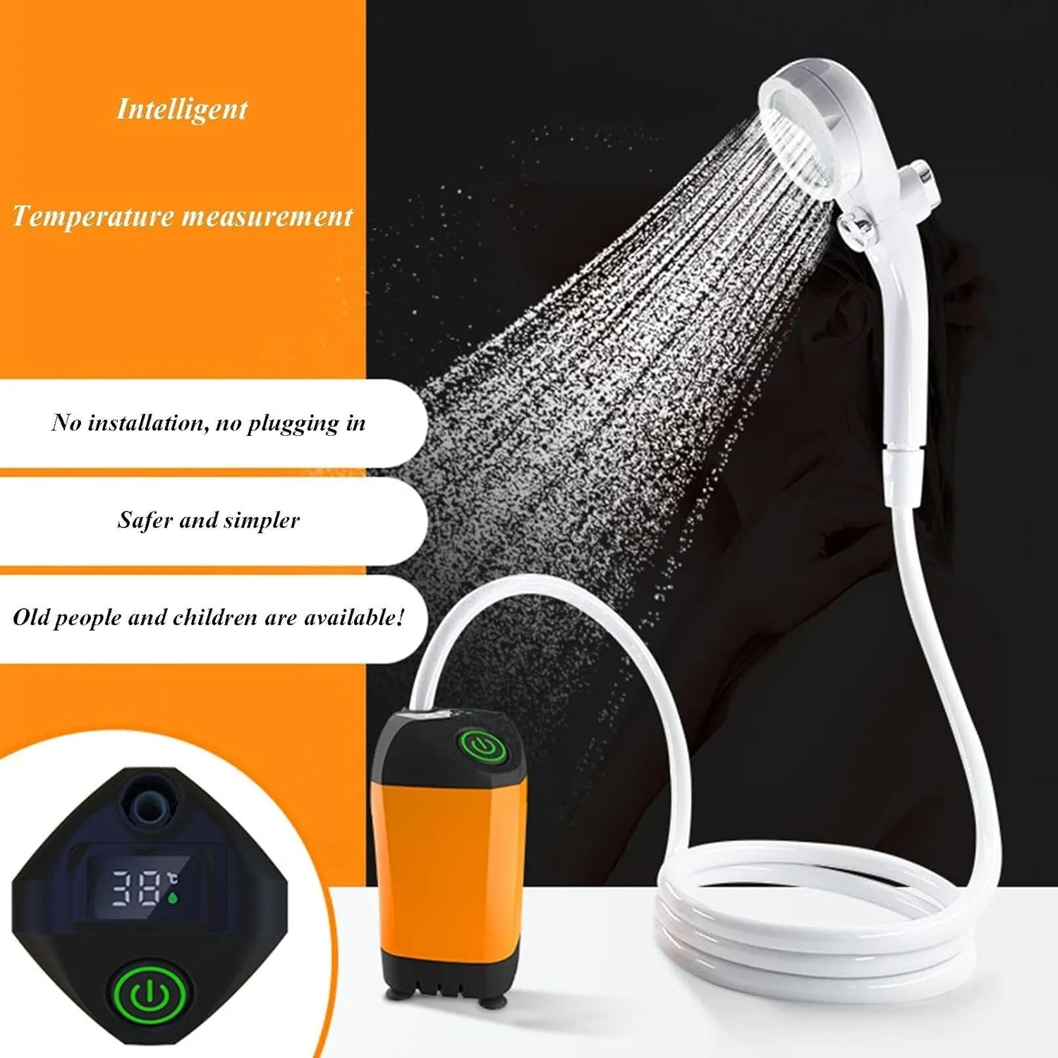 Shower Head | Electric Handheld Shower crusade republic user pleasure Combo with Digital Display, USB Charging, 78 Inch Hose | Adjustable Spray Modes for Camping and Travel(Blue) Outdoor Portable 