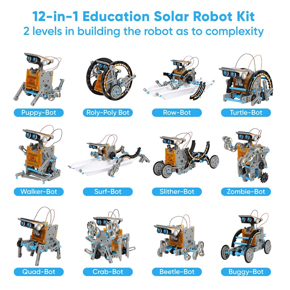 Sillbird STEM 12-in-1 Education Solar Robot Toys -190 Pieces DIY Building Science Experiment Kit for Kids Aged 8-10 and Older,Solar Powered by The