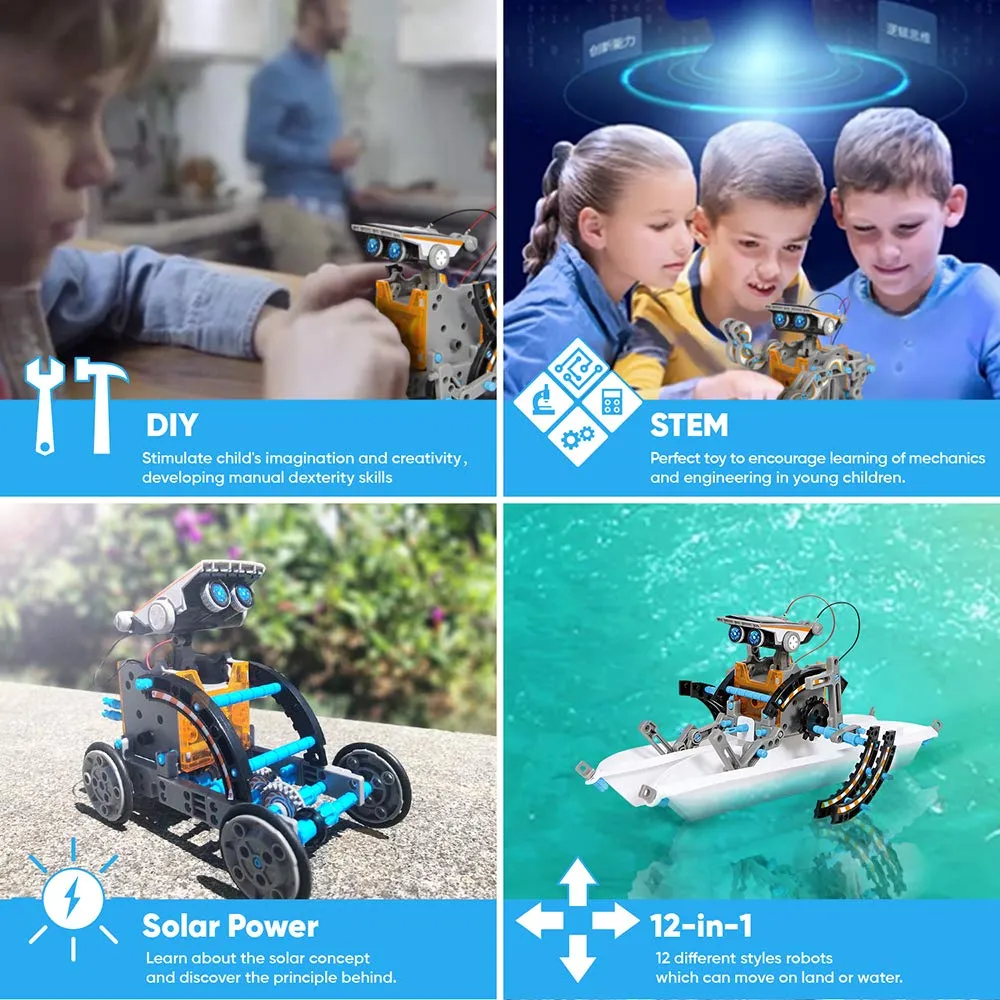 Sillbird STEM 12-in-1 Education Solar Robot Toys -190 Pieces DIY Building Science Experiment Kit for Kids Aged 8-10 and Older,Solar Powered by The