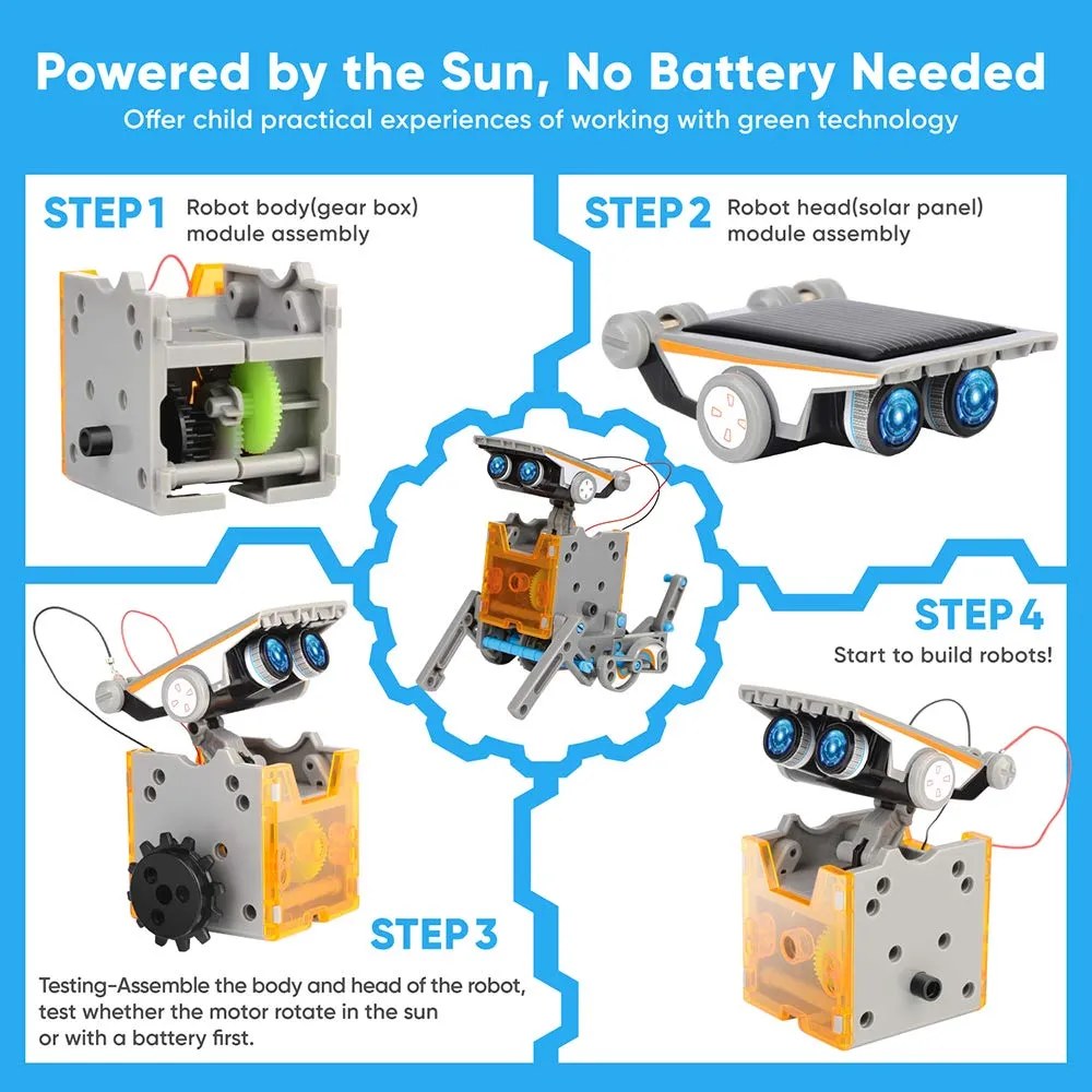 Sillbird STEM 12-in-1 Education Solar Robot Toys -190 Pieces DIY Building Science Experiment Kit for Kids Aged 8-10 and Older,Solar Powered by The