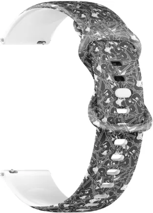 Sillicone Sports Watch Band (Electric Guitars Black) Replacement imprint Rubber Strap Bracelet for Women, Men 20mm Quick Release Soft 