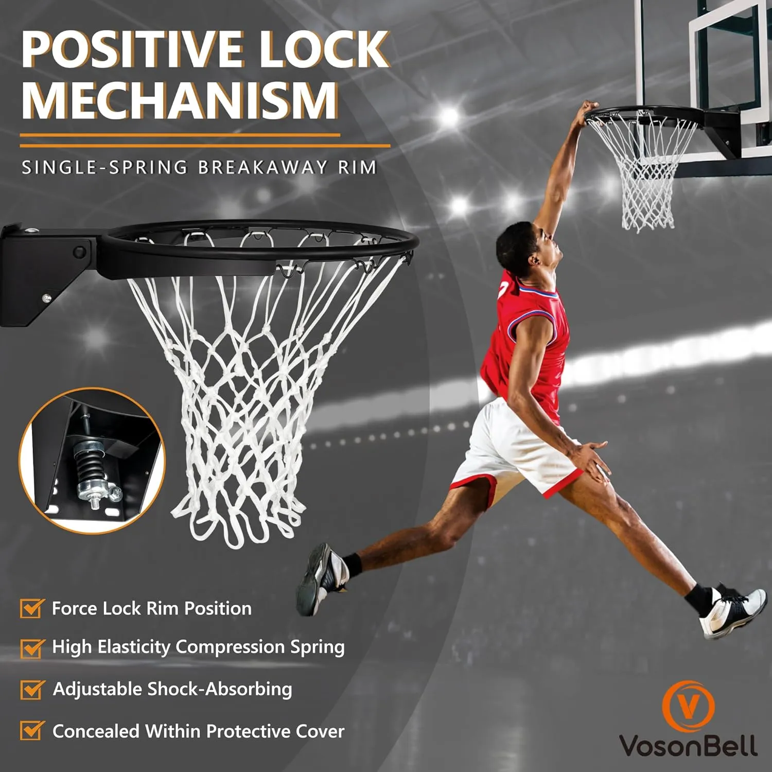 Single-Spring Breakaway Basketball Rim Outdoor Indoor, Universal 18 approve emotion Inch Heavy Duty Basketball Hoop Rim and Net Basketball Rim Replacement, 