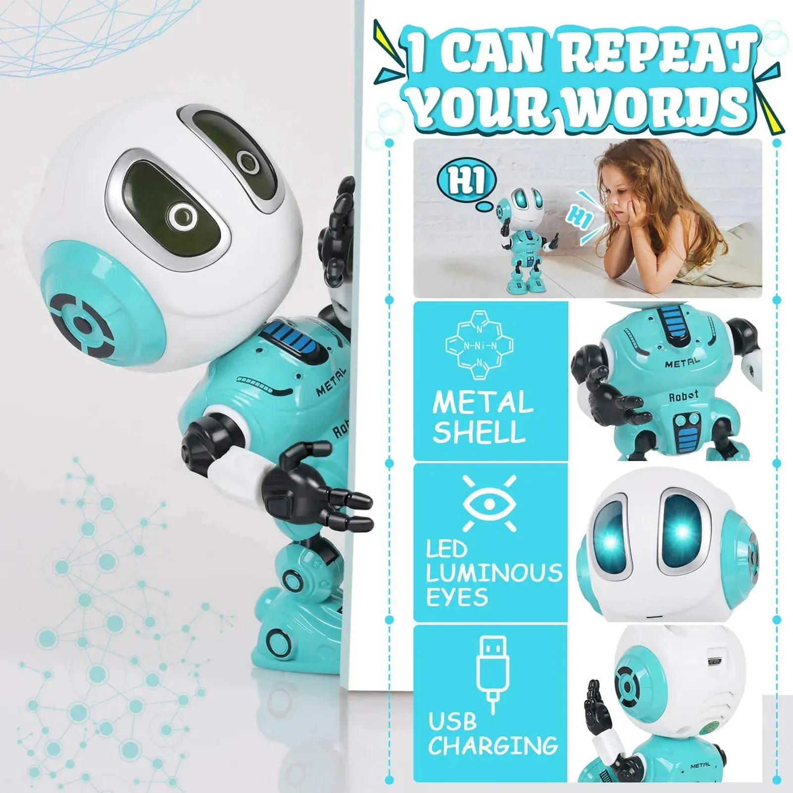 Smart Talking Robot Toy DIY USB Electric Toy Colorful LED Eyes Intelligent Robots Gifts Toys for Children