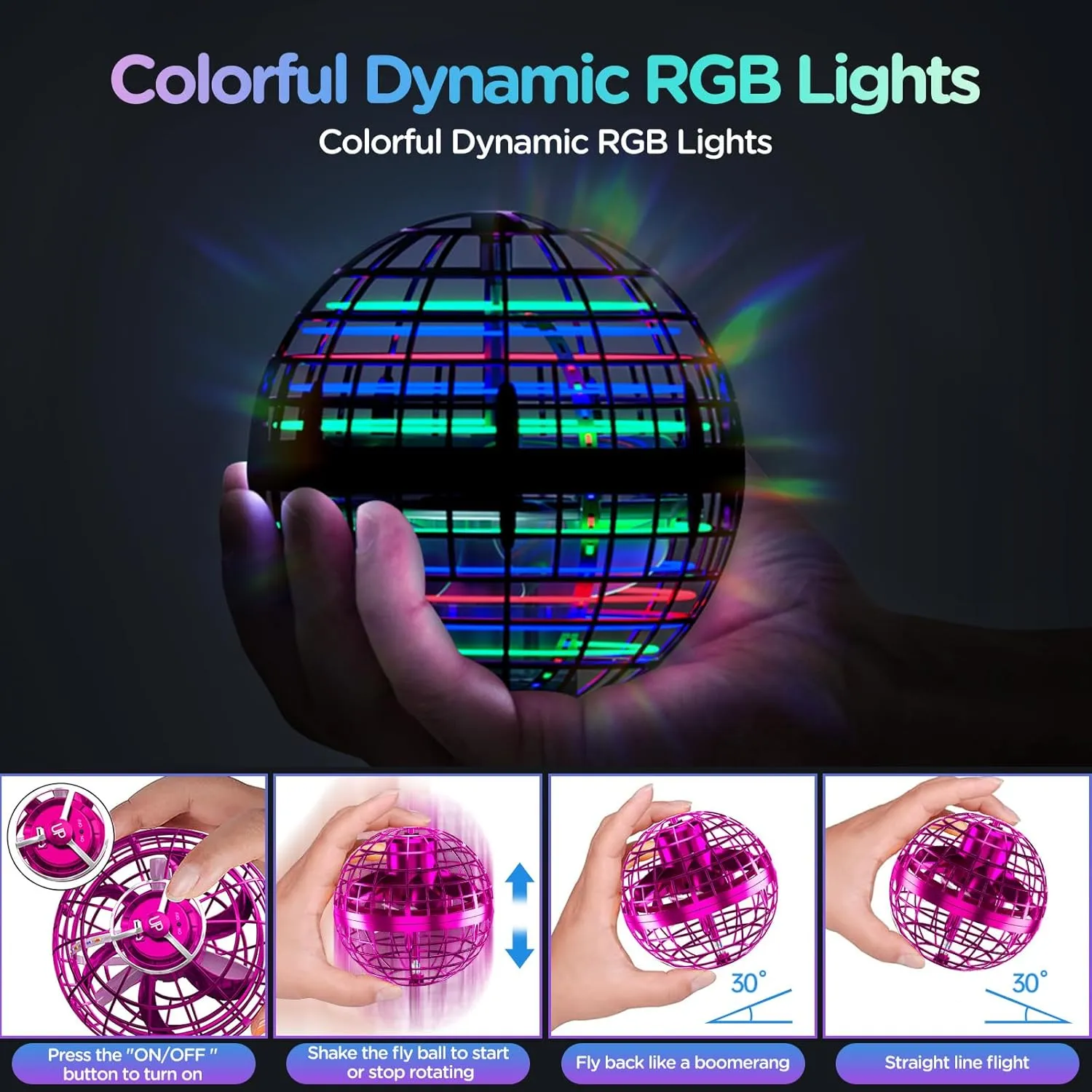 Soaring Fly Toy Cosmic Globe Magic Boomerang Fidget Spinner Hand Drone Orbit Cool Toys Gift for 6 7 8 9 10  Year Old Boys denial ethic Girls Outdoor Indoor (Purple) Flying Orb Ball Toys Upgraded Hover 