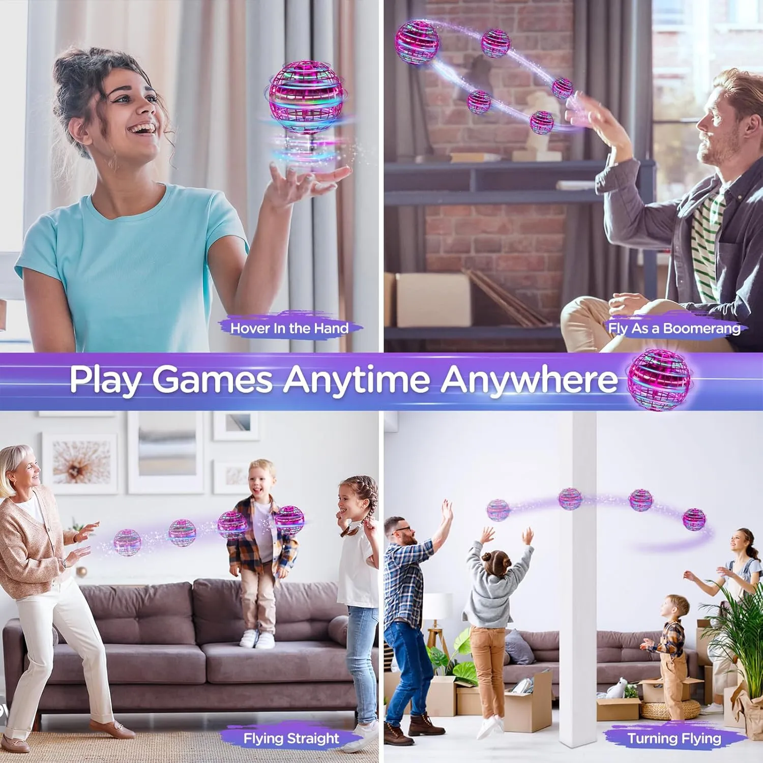 Soaring Fly Toy Cosmic Globe Magic Boomerang Fidget Spinner Hand Drone Orbit Cool Toys Gift for 6 7 8 9 10  Year Old Boys denial ethic Girls Outdoor Indoor (Purple) Flying Orb Ball Toys Upgraded Hover 