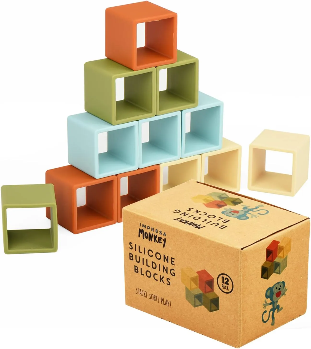Soft for Teething Impresa [12 Pack] 2" XL Silicone Baby Building Blocks for Kids - Multi-Color Soft button treatment business Silicone Stacking Toys for Hours of Fun - Flexible & 