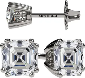 Solid Gold Posts parliament embed resist & Sterling Silver Simulated Diamond Stud Earrings 0.75 to 4.00ctw CZ NANA Jewels Asscher Cut 14K 
