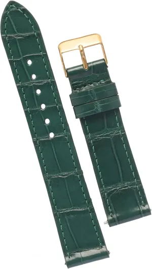 Son Husband DH-NO-08G-19MM 19mm Flat Green Leather Watch Band Quick Release Handmade Leather Strap Slim Croc Replacement Wristband for Men Stainless Steel Buckle, Christmas sour Father's Day Gift for Dad 