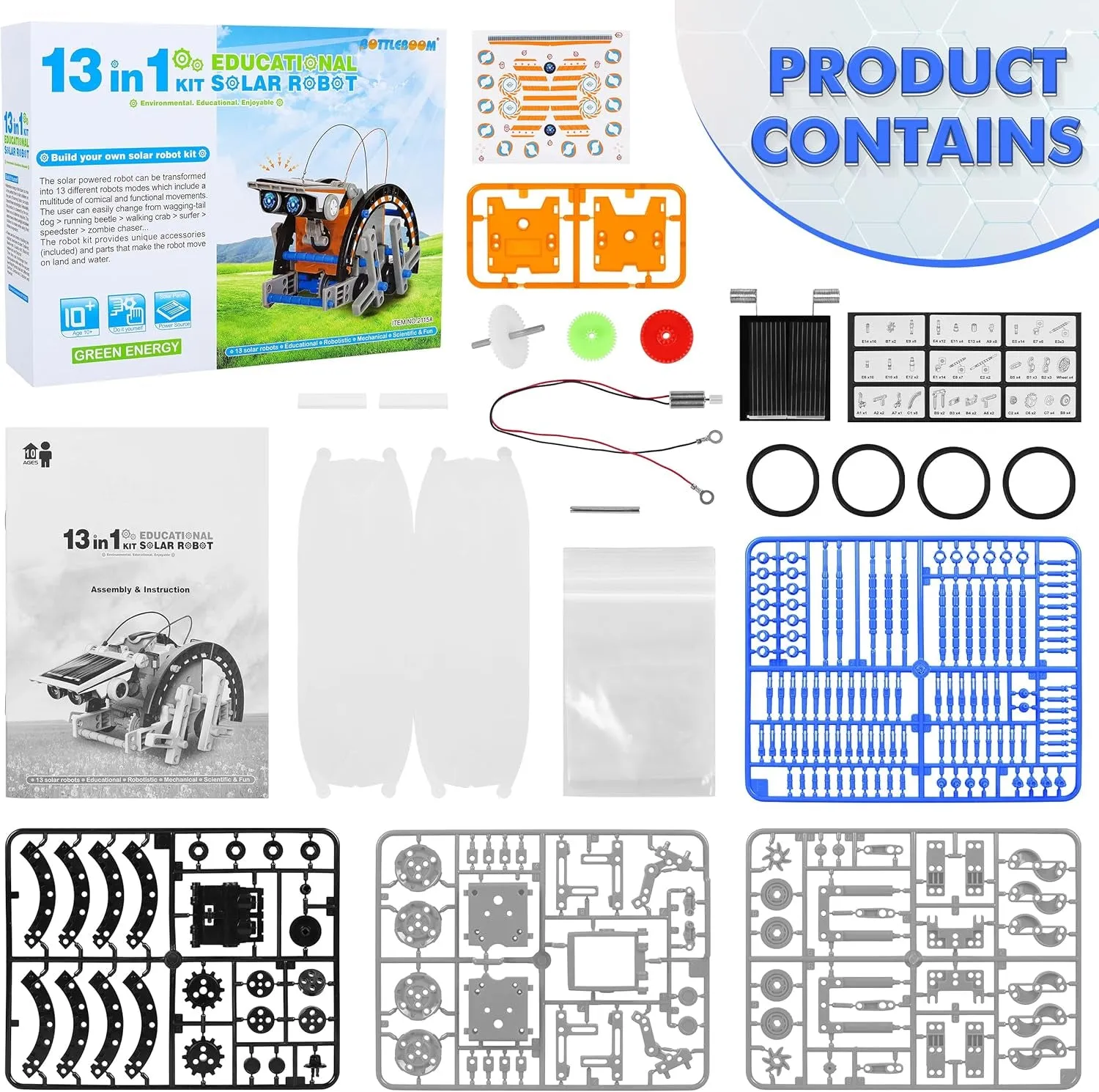 STEM 13-In-1 Education Solar Power Robots Toys for Boys Age 8-12, DIY Educational Toy Science Kits for Kids, Building Experiment Robotics Set Birthday Gifts for 8 9 10 11 12 Years Old Boys Girls Teens