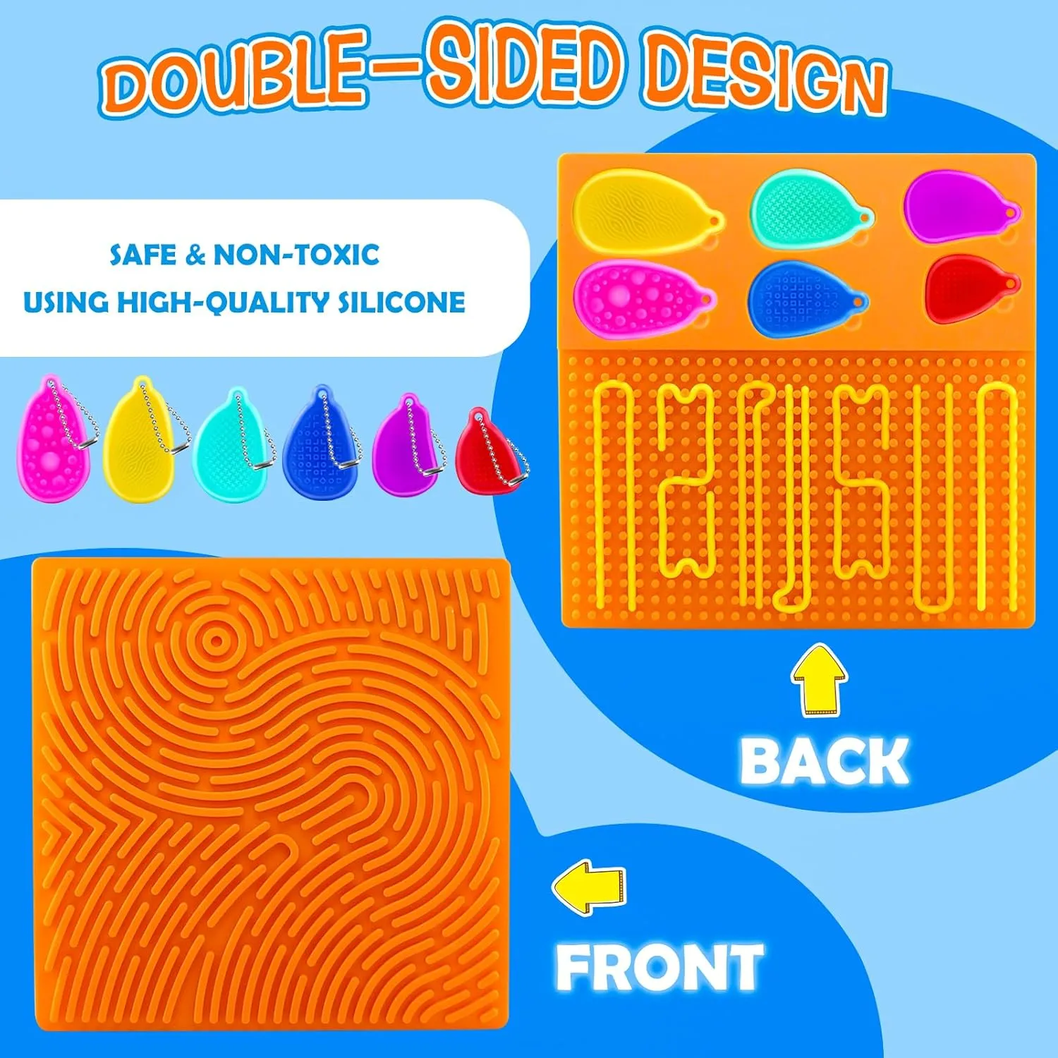 Stones for Calming$ multiply Stress$ Anxiety$ Focus$ADHD & Autism$ Portable with Travel Bag & 24 Strings (Orange) Sensory Activity Board: Double-Sided Silicone Fidget Toys with 6 Sensory Worry 