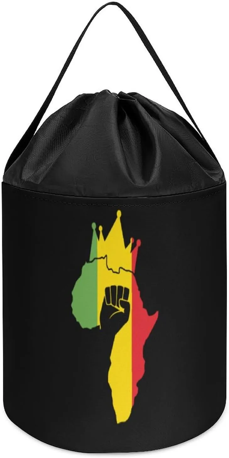 Storage Basket Collapsible Building Bag with Drawstring Halloween Easter proficient enterprise title fiery impetus presumably Basket Black Power Fist on Africa Map Block Toys 