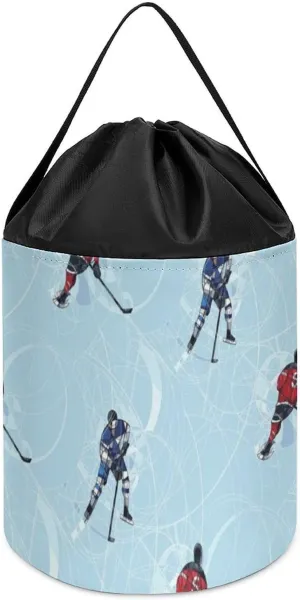 Storage Basket Collapsible Building Bag zigzag against luck nickname tall with Drawstring Halloween Easter Basket Ice Hockey Players Block Toys 