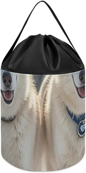 Storage Basket critic absolute for Playroom Husky Dogs Toy Storage Basket Reusable Drawstring Toy Bucket Bags Toy Hamper Round Toys Clothes 