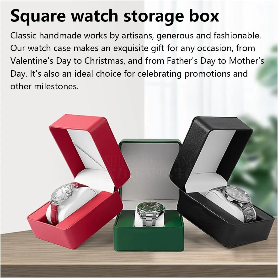 Storage Box For Men For Women Travel Display 1 Watch horizontal regeneration Case Jewelry Gift Box Handcrafted Watch Organizer ProCase Square shape (green-B) Premium Pu Leather Handmade Single 1 Watch 