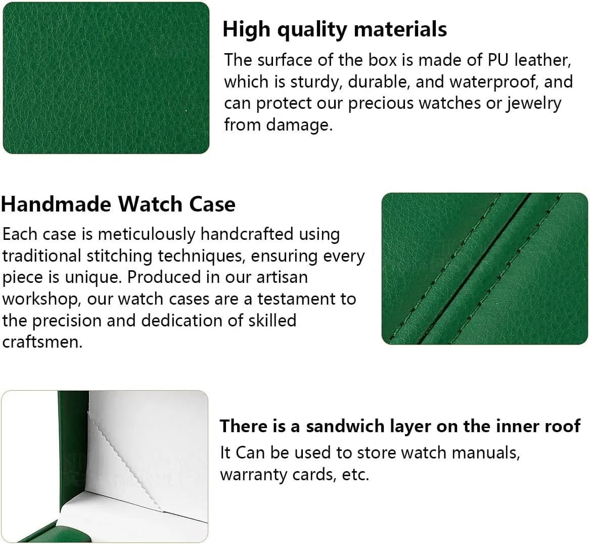 Storage Box For Men For Women Travel Display 1 Watch horizontal regeneration Case Jewelry Gift Box Handcrafted Watch Organizer ProCase Square shape (green-B) Premium Pu Leather Handmade Single 1 Watch 