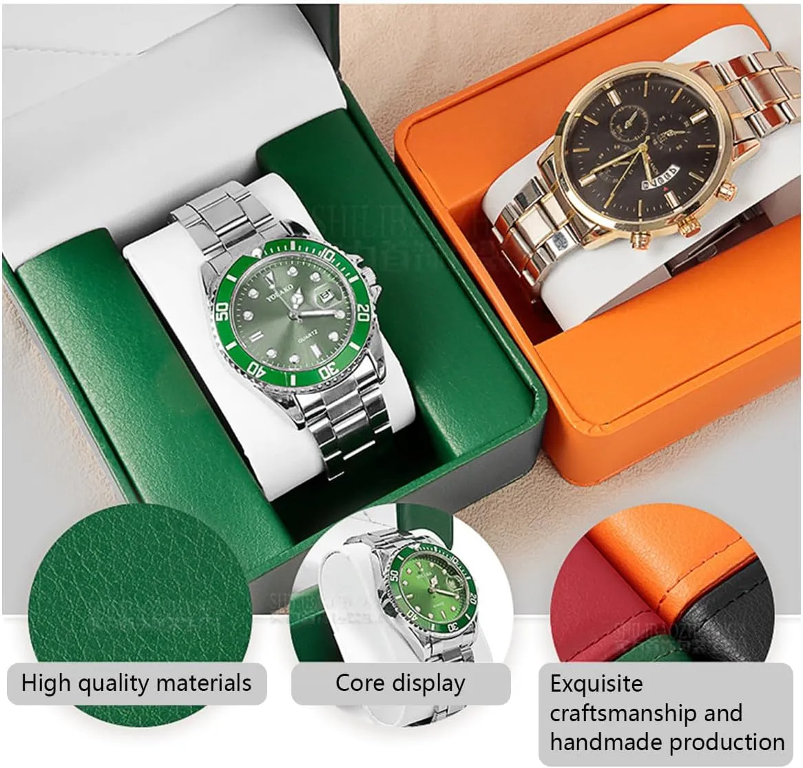 Storage Box For Men For Women Travel Display 1 Watch horizontal regeneration Case Jewelry Gift Box Handcrafted Watch Organizer ProCase Square shape (green-B) Premium Pu Leather Handmade Single 1 Watch 