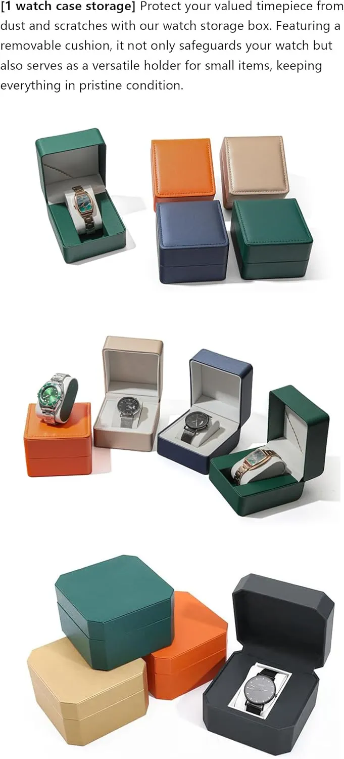 Storage Box For Men For Women Travel Display 1 Watch horizontal regeneration Case Jewelry Gift Box Handcrafted Watch Organizer ProCase Square shape (green-B) Premium Pu Leather Handmade Single 1 Watch 