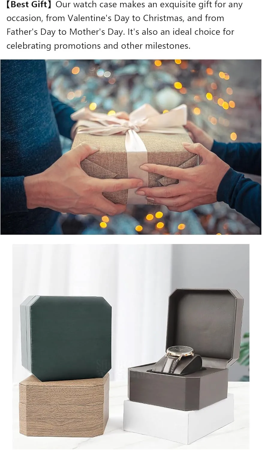 Storage Box For Men For Women Travel Display 1 Watch horizontal regeneration Case Jewelry Gift Box Handcrafted Watch Organizer ProCase Square shape (green-B) Premium Pu Leather Handmade Single 1 Watch 