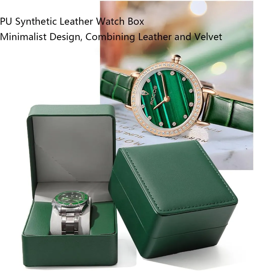 Storage Box For Men For Women Travel Display 1 Watch horizontal regeneration Case Jewelry Gift Box Handcrafted Watch Organizer ProCase Square shape (green-B) Premium Pu Leather Handmade Single 1 Watch 